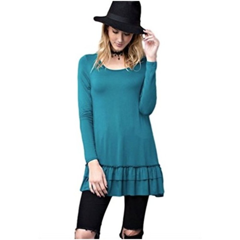 Easel Women's Ruffle Hem Tunic Top Long Sleeve